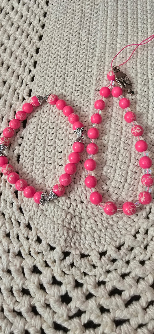 Pink Marble Bracelet & Phone Charm
